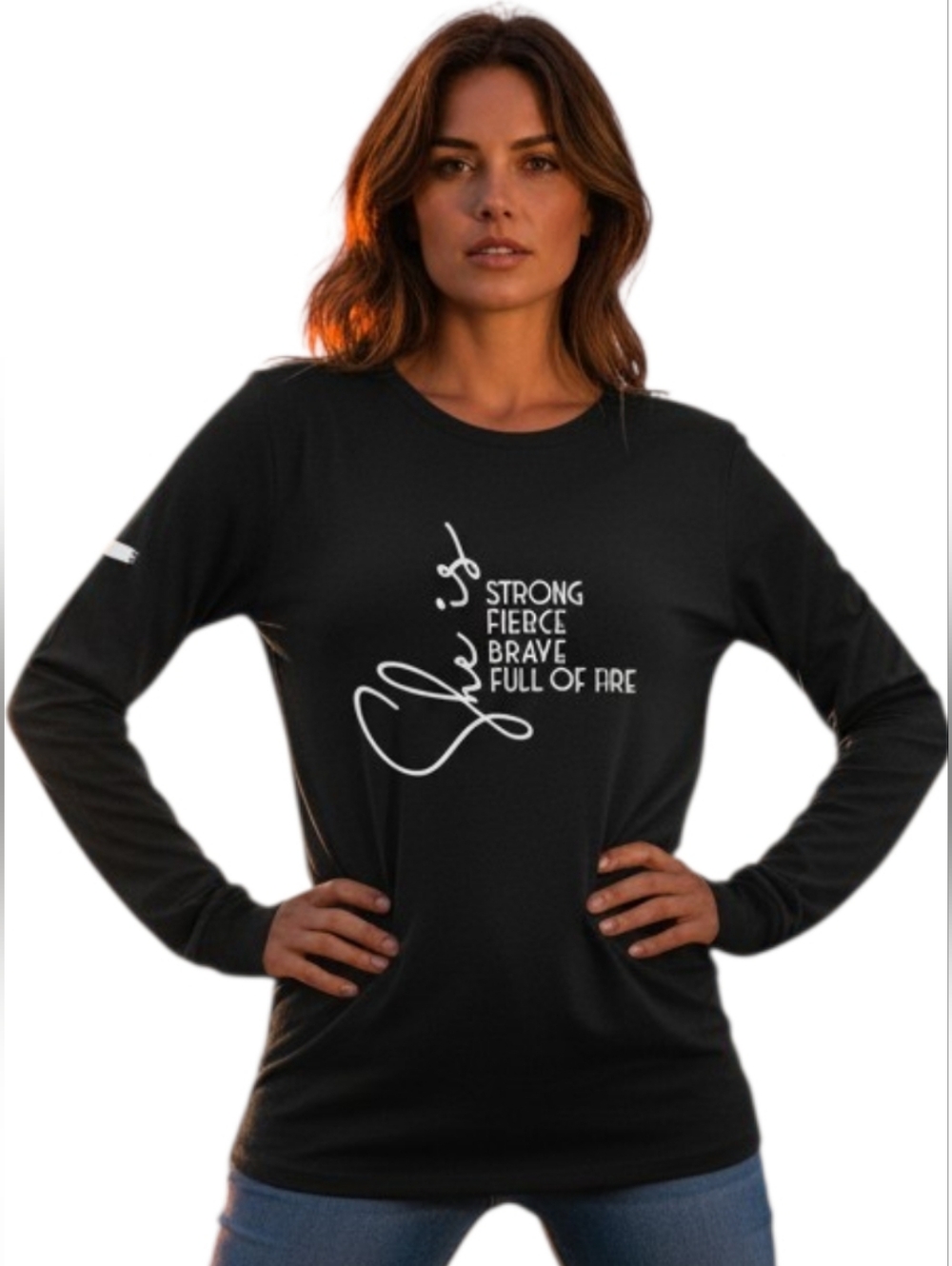 She Is Tshirt  W Cross On Sleeve